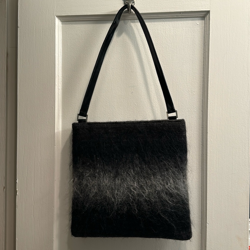 Rafe New York Grey And Black Grey Tweed With Fuzzy Texture Accents Handbag